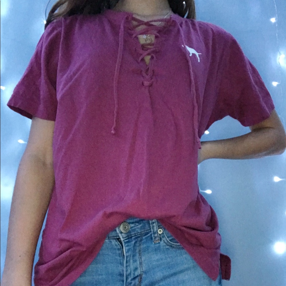 PINK t-shirt with lifting lace up